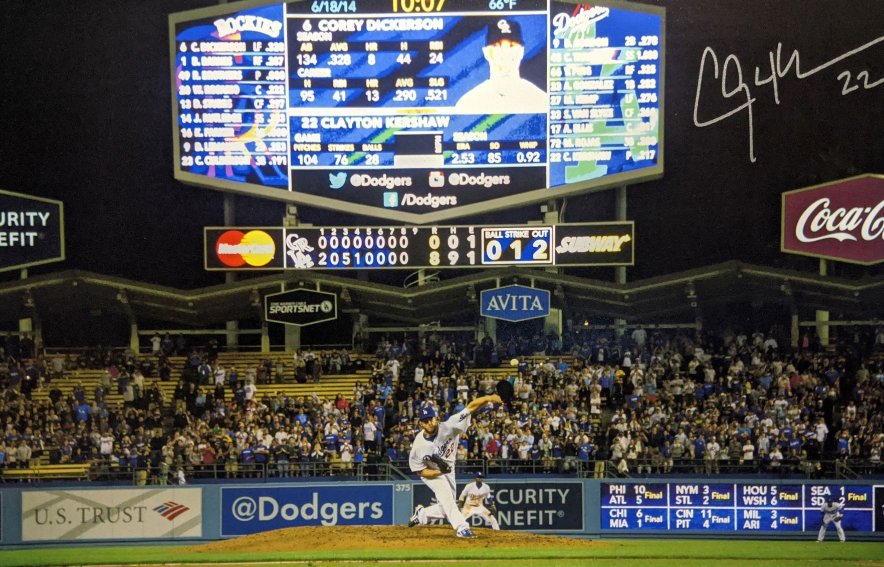 Clayton Kershaw Autographed No Hitter Canvas