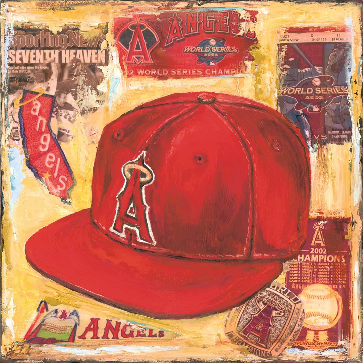 2002 Angels World Series Cap Canvas by Lindsay Frost - Art of the Game