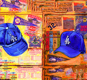 Dodgers World Series Caps Canvas by Lindsay Frost